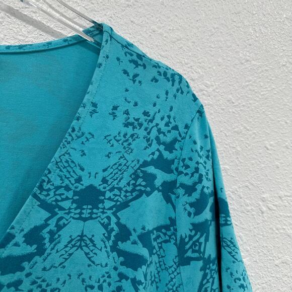 Fresh Produce Faux Wrap V Neck Dress Women XL Blue Short Sleeve Jersey Knit - Picture 3 of 8